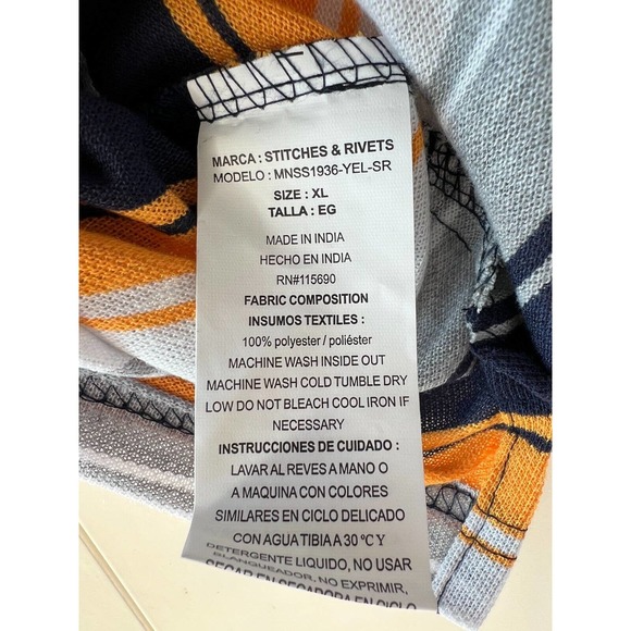 Stitches & Rivets Yellow Striped Polo Shirt Short Sleeve Casual Size XL - Picture 8 of 12